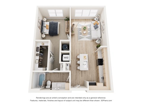 Floor plan for 1 bed, 1 bath, 748 sqft